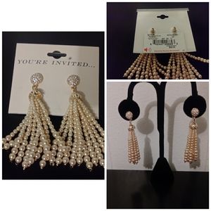 NWT Pearl & Rhinestone Earrings: Pale Pink Color